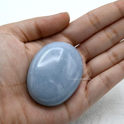 Amazing Gemstone Angelite Celestite Crystals and Healing Stones - Large Palm Stone Crystals Piedra - Crystal for Good Luck, Positive Energy, Meditation - Unique Stocking Stuffers Gifts for Women