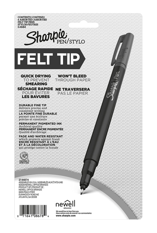 SHARPIE Pen, Fine Point, 6-Pack, Assorted Colors (1924215)