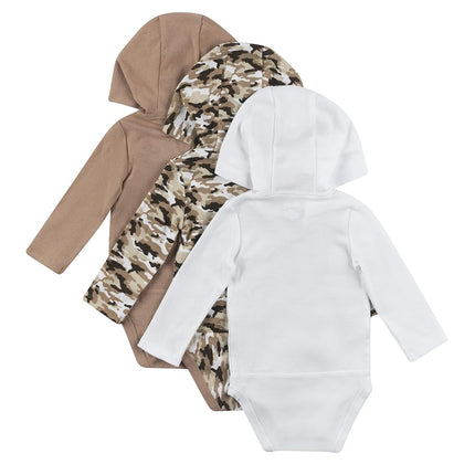 Paquete de 3 mamelucos de manga larga para bebé Hanes, con capucha, para niños y niñas, color tostado/marrón, de 18 a 24 meses