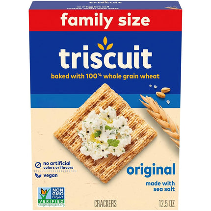 Galletas de Trigo Integral Originales Triscuit, Galletas Veganas, Bocadillos Saludables, Bocadillos para el Almuerzo, Tamaño Familiar, 12.5 oz