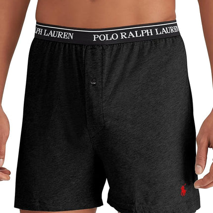POLO RALPH LAUREN Men's Classic Fit Cotton Knit Boxer Shorts - 3 Pack, Polo Black/Red, SM