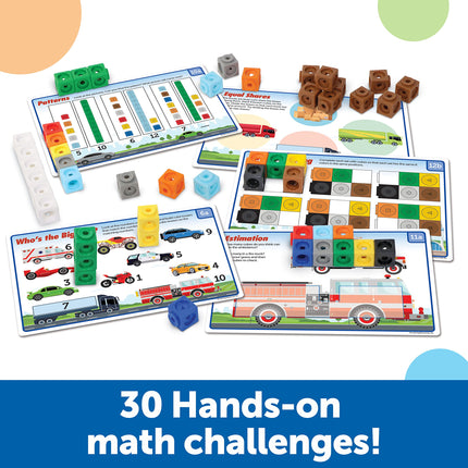 Learning Resources MathLink Cubes Juego de actividades de matemáticas para preescolares: ¡Matemóviles! 115 piezas, a partir de 5 años, actividades STEM para preescolares, juego de actividades y juegos de matemáticas para niños