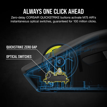 Ratón inalámbrico ultraligero para juegos Corsair M75 AIR – 2,4 GHz y Bluetooth – 26 000 PPP – Hasta 100 horas de batería – Compatible con iCUE – Negro