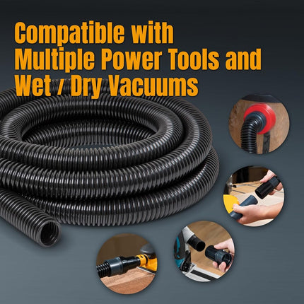POWERTEC 70356 10 ft. Vacuum Hose Dust Collection Kit for Woodworking Power Tools, Wet/Dry Work Shop Vacuums, Miter Saw and Table Saw