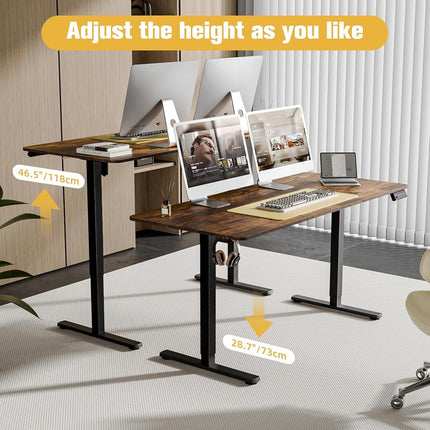 ERGOMAKER Electric Standing Desk 160x70cm Black Frame+ Rustic Brown Desktop