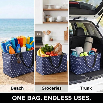 Household Essentials 2240 Krush Canvas Utility Tote | Reusable Grocery Shopping Laundry Carry Bag | Blue with White Stars, 22" L X 11" W X 13" H,
