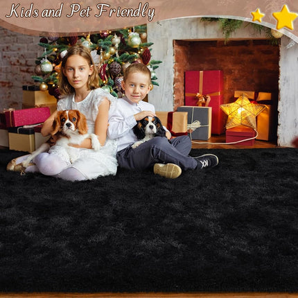 HOMORE - Black Area Rug for Bedroom 4x6 Furry Rug for Boys Girls Furry Rug for Living Room Large Rug Non Slip Home Decor Rug