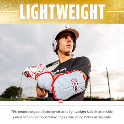 Franklin Sports Baseball Elbow Guard - PRT Series Adult Baseball + Softball Shield for Batting - Protective Elbow + Forearm Pad - Right + Left Hand Hitters - White/Gold - One Size - Adult