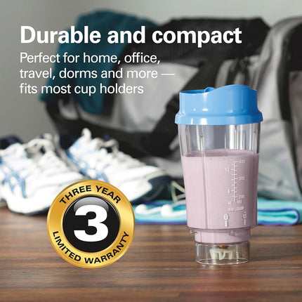 Hamilton Beach Personal Blender for Smoothies & Protein Shakes, Portable Single Serve Blender with Travel Lid, 14 oz BPA-Free Jar, 175W, Compact Countertop Blender, Tranquil Blue, 51172