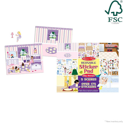 Melissa & Doug Reusable Sticker Pad Set: Play House - 175+ Reusable Stickers Toddler Travel Toys, Sticker Book for Kids Ages 3+