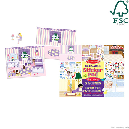 Melissa & Doug Reusable Sticker Pad Set: Play House - 175+ Reusable Stickers Toddler Travel Toys, Sticker Book for Kids Ages 3+