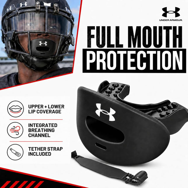 Under Armour Lip Gaurd for Football, Football Mouth Guard With Strap, Football Mouthpiece, Full Mouth Protection, Football Mouth Guard for Braces, Lip Guard Mouth Piece, Adult and Youth Mouth Guards