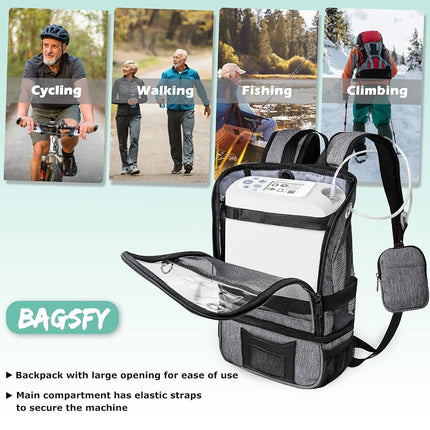 BAGSFY Portable Oxygen Concentrators Backpack Compatible with Inogen One G3 & G5, Inogen Rove 6, Lightweight Oxygen Machine Carrying Bag (Gray)