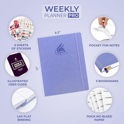 Clever Fox Planner Pro - Agenda & Daily Calendar to Boost Productivity, Happiness & Hit Your Goals in 2018 - Gratitude Journal Personal Weekly Organizer - 5 x 8'' Undated (Lavender)