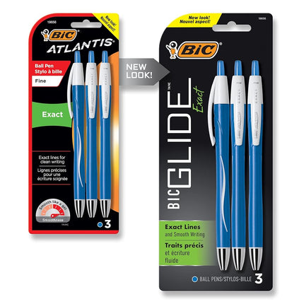 BIC - Atlantis Exact Retractable Ball Pen, Fine Point (0.7 mm), Blue - 3 Pens