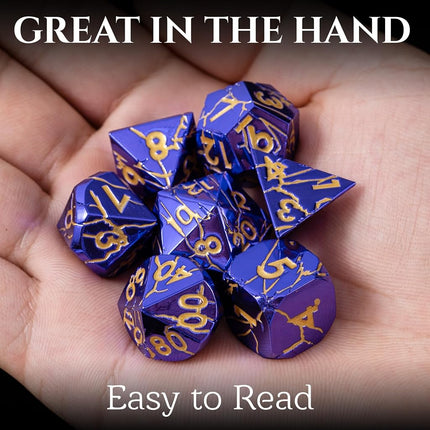 Metal Dice for DND - Ancient Cracked Lightning – Purple Gold Cracks