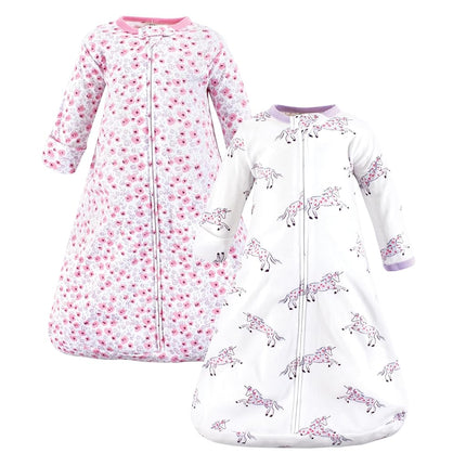 Hudson Baby Sac de couchage portable en coton à manches longues, couverture, licorne florale, manches longues, 18-24 mois