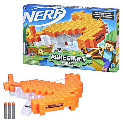 Nerf Minecraft Pillager's Crossbow, Dart-Blasting Crossbow, Includes 3 Nerf Elite Darts, Real Crossbow Action, Pull-Back Priming Handle