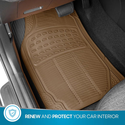 BDK Original ProLiner 3 Piece Heavy Duty Front & Rear Rubber Floor Mats for Car SUV Van & Truck, Beige - All Weather Floor Protection Fits Most Vehicles