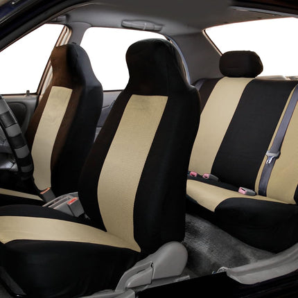 FH Group Fabric Fish Net Stitching Seat Covers W. 2 Rear Headrests and Solid Bench
