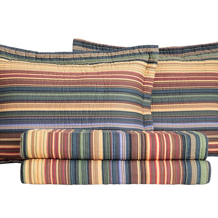 Chezmoi Collection Avery 5-Piece Multi-Color Striped 100% Washed Cotton Quilt Set, Daybed Size