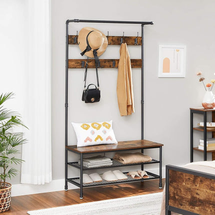 VASAGLE Coat Stand, Garment Rack with Shoe Rack, 100 x 32 x 177 cm