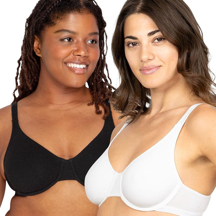 Soutien-gorge confort extrême extensible en coton Fruit of the Loom pour femme, teinte noire/blanc 86ck, 38D