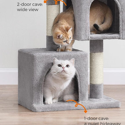 Feandrea Cat Tree Tower, 74 cm, M, Condo for Medium Cats up to 11 lb, Large Perch, 2 Caves, Scratching Post, Light Gray UPCT612W01
