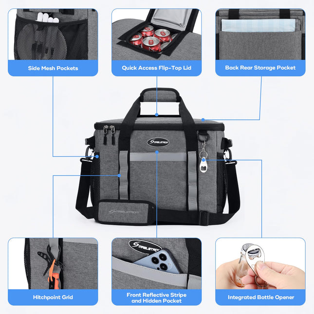 Maelstrom Soft Cooler Bag, Collapsible Leakproof Cooler for 55 Cans � Portable Ice Chest for Camping, Beach, Road Trips & Grocery Shopping, Gray