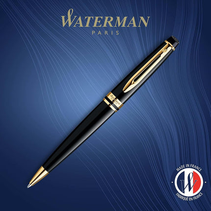Waterman Expert Ballpoint Pen | Gloss Black with 23k Gold Trim | Medium Tip | Blue Ink | Gift Box