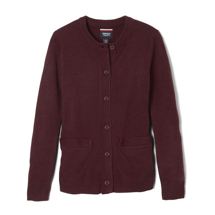 French Toast Girls' Anti-Pill Crew Neck Cardigan Sweater, Burgundy, 6 Years