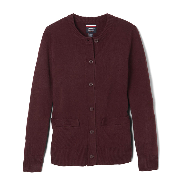 French Toast Girls' Anti-Pill Crew Neck Cardigan Sweater, Burgundy, 6 Years