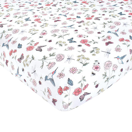 Hudson Baby Unisex Baby Cotton Fitted Crib Sheet, Hummingbird Garden, One Size