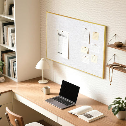 QUEENLINK Fabric Bulletin Board, 30" x20", Gold Aluminum Frame, White