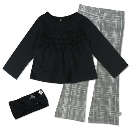 HonestBaby Fashion Outfit Sets Tops and Bottoms 100% Organic Cotton for Baby and Toddler Girls, Gray Plaid, Newborn