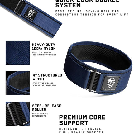 Gymreapers Quick Locking Weight Lifting Belt for Men Gym Belt for Powerlifting Deadlift Belt with 4 Inch Neoprene Metal Buckle Back Support Weightlifting Belt Women (Navy, Medium)