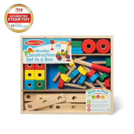 Melissa & Doug Wooden Construction Building Set in a Box (Developmental Toy, 48 Pieces)