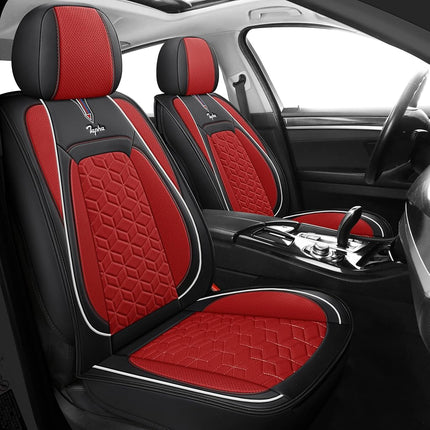 Tapha Executive Leatherette Car Seat Cover & Cushion Set, Breathable and Water-Resistant, Universal Fit for Car SUV & Truck (Front Seats Only, Black & Red) (TAP-01-A2)
