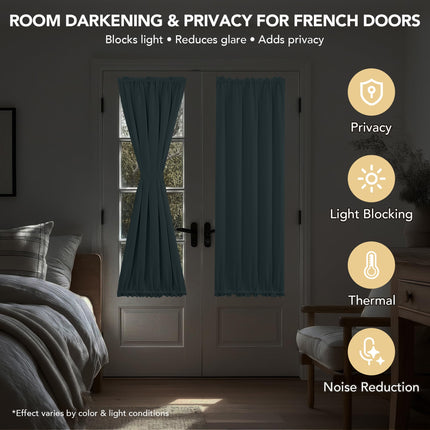 Deconovo Blackout Door Curtain for Glass Doors & Sidelights, Thermal Insulated Privacy Panel with Dual Rod Pockets & Adjustable Tieback, Machine?Washable Curtain (36W x 72L, Sky Blue, 1 Panel)