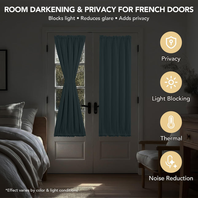 Deconovo Rideau occultant pour portes vitrées et impostes, panneau d'intimité isolant thermique avec double passe-tringle et embrasse réglable, rideau lavable en machine (91 cm de largeur x 183 cm de longueur, bleu ciel, 1 panneau)