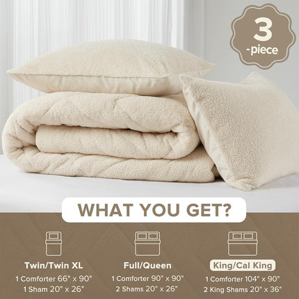 Comfort Spaces King Comforter Set Reversible Feather-Soft Plush Comforters for King Size Bed All Season Lightweight Shearling Fleece Sherpa Comforter King Size Bed Set, King/Cal King, Ivory 3 Piece