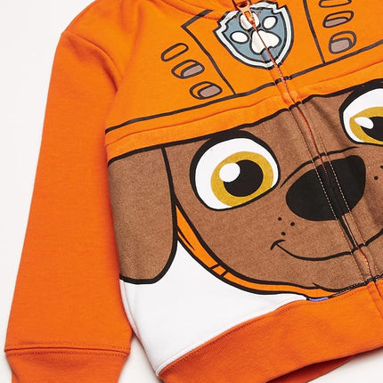 Sudadera con capucha y cremallera de la Patrulla Canina de Nickelodeon para niños con cara grande, naranja Zuma, 3 años