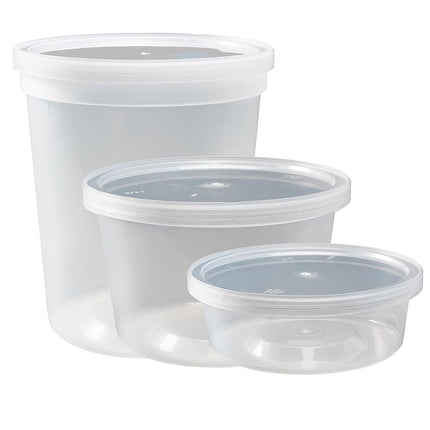 DuraHome Food Storage Containers with Lids 8oz, 16oz, 32oz Freezer Deli Cups Combo Pack, 44 Sets BPA-Free Leakproof Round Clear Takeout Container Meal Prep Microwavable (70 Sets - Mixed sizes)