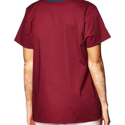 WonderWink 6208AWINSM WonderFLEX Top para mujer Patience con cuello muescado curvado, vino, talla S estándar