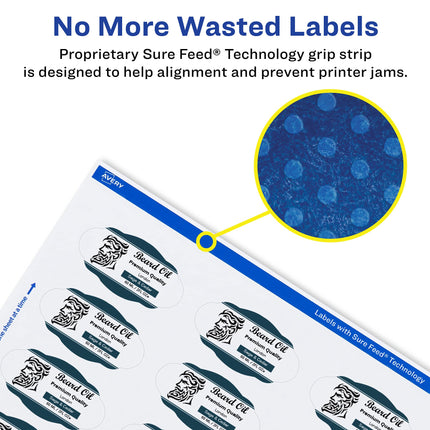 Avery Matte White Oval Scalloped Labels with Sure Feed, 1-1/8" x 2-1/4", 2,100 Matte White Printable Labels