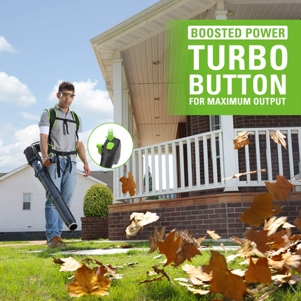 Soplador de Hojas de Mochila Inalámbrico Sin Escobillas Greenworks 40V (165 MPH / 660 CFM / Más de 75 Herramientas Compatibles), Batería de 8.0Ah y Cargador Incluidos, Verde