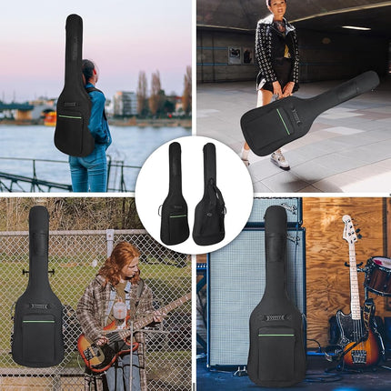 MUZTOP Bass Guitar Case, Bass Guitar Gig Bag 0.35" Waterproof Thick Padding Backpack Soft Electric Bass Guitar Bag Dual Adjustable Shoulder Strap Pocket & Back Hanger Loop Black