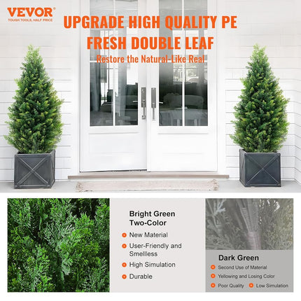 VEVOR Artificial Cedar Topiary Tree, 36 inch Tall (2 Pieces), with Extra Leaves & Pot Faux Evergreen Fake Pine Cypress Trees Plant, UV Rated Artificial Greenery Set for Home Decor Indoor/Outdoor