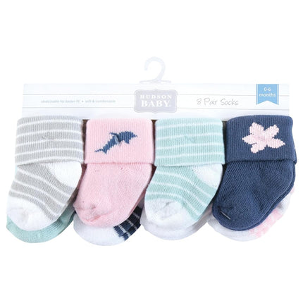 Hudson Baby Unisex Baby Cotton Rich Newborn and Terry Socks, Pink Dolphin, 0-6 Months, Pink Dolphin, 0-6 Months
