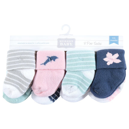 Hudson Baby Unisex Baby Cotton Rich Newborn and Terry Socks, Pink Dolphin, 0-6 Months, Pink Dolphin, 0-6 Months
